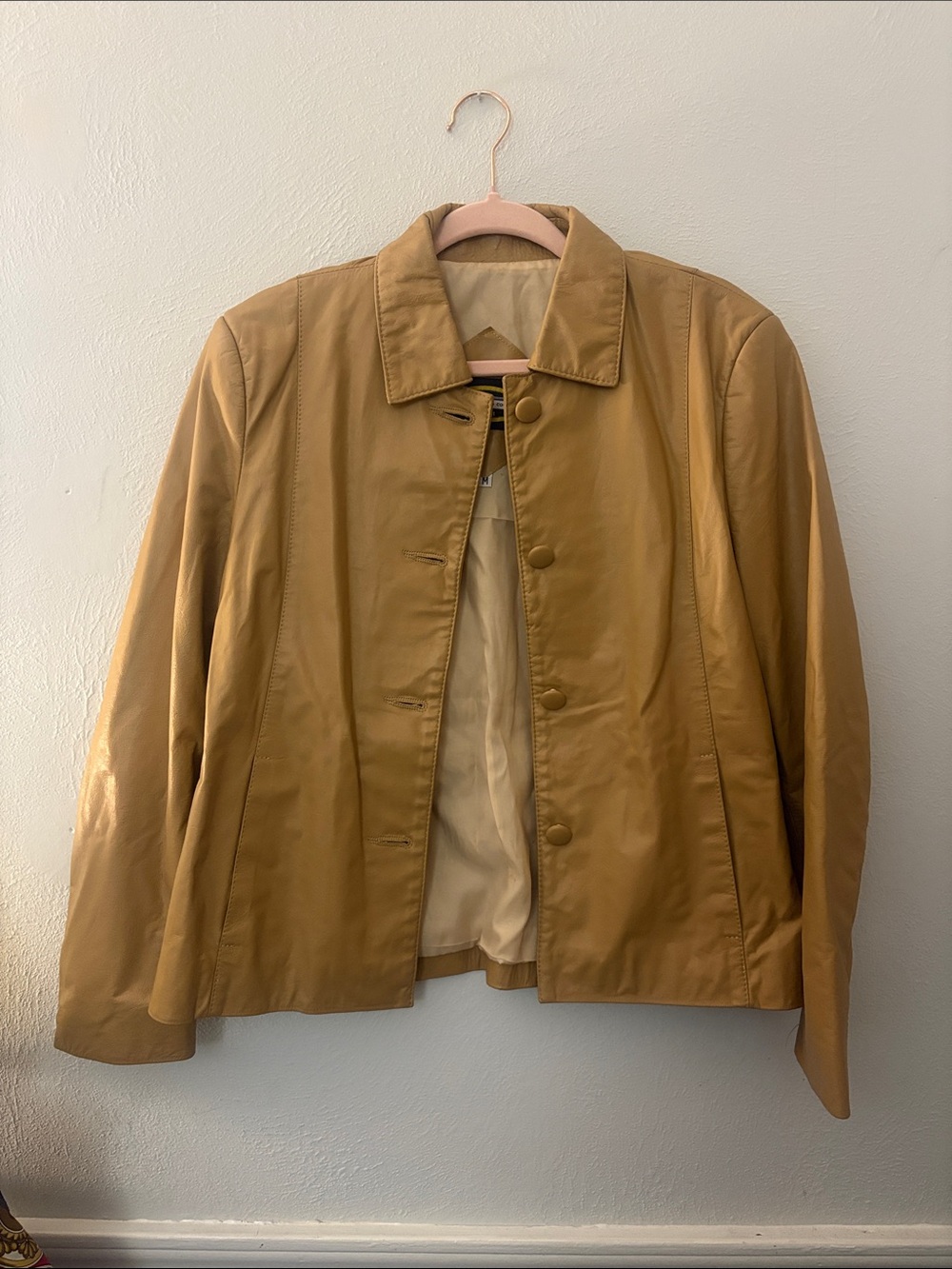 Beige Leather Button-Front Jacket